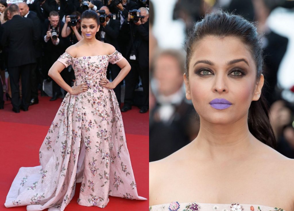 Aishwarya Rai wearing lavender lipstick at Cannes 2016