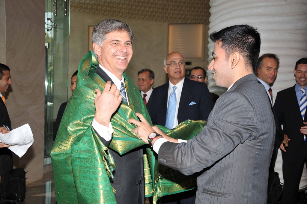 Christopher J. Nassetta, president and CEO, Hilton Worldwide with the Ponnadai to honor dignitaries at Hilton Chennai.