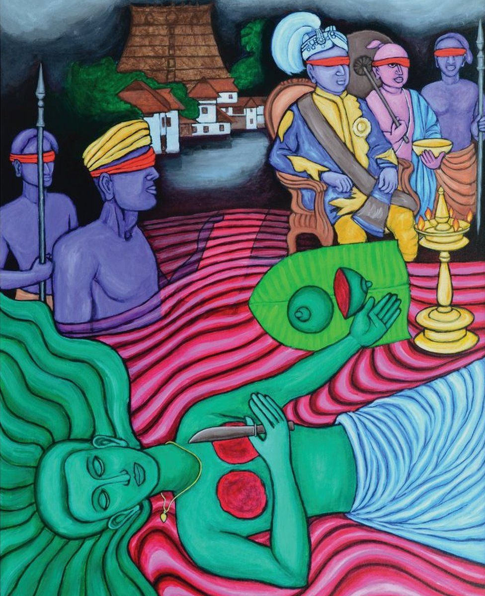 Artist Murali T's painting depicting Nangeli's protest & sacrifice.